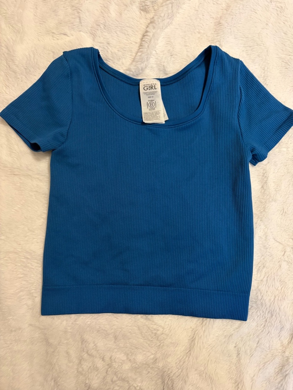 Athleta Girl Ribbed Scoop Neck Short Sleeve Top - Blue